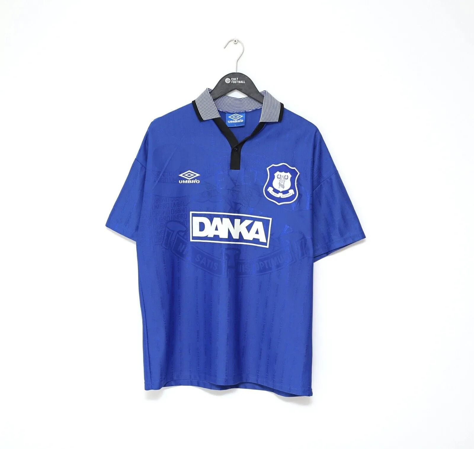 1995/97 FERGUSON #9 Everton Vintage Umbro HOME Football Shirt (L)