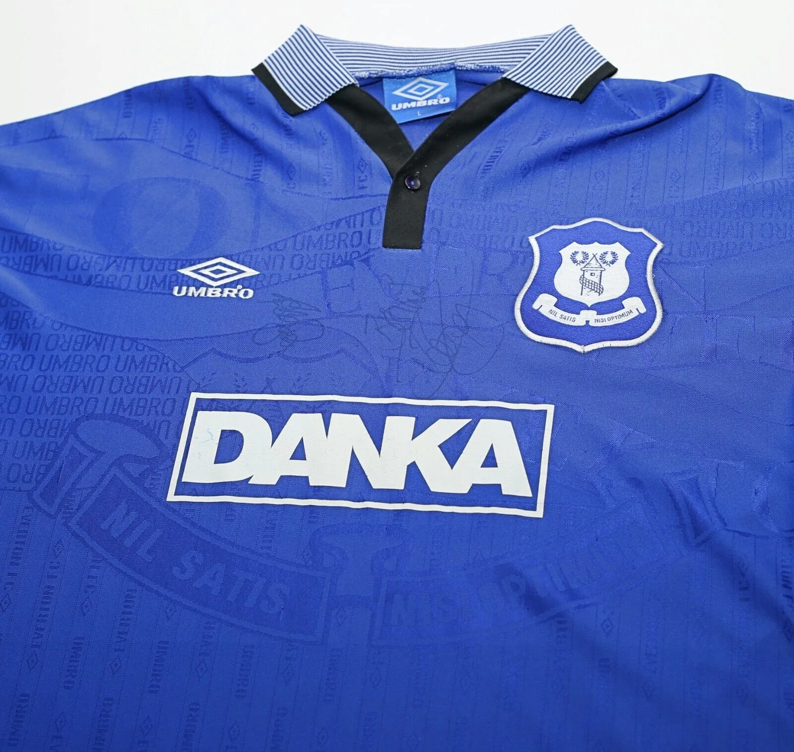 1995/97 FERGUSON #9 Everton Vintage Umbro HOME Football Shirt (L)