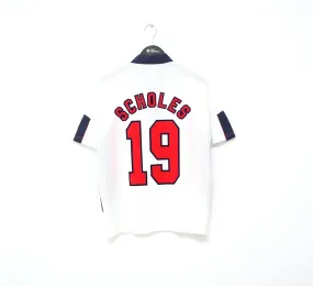 1997/99 SCHOLES #19 England Vintage Umbro Home Football Shirt (M) Le Tournoi