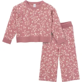 2-Piece Infant & Toddler Girls Dark Rose Branches Jacquard Sweater Set