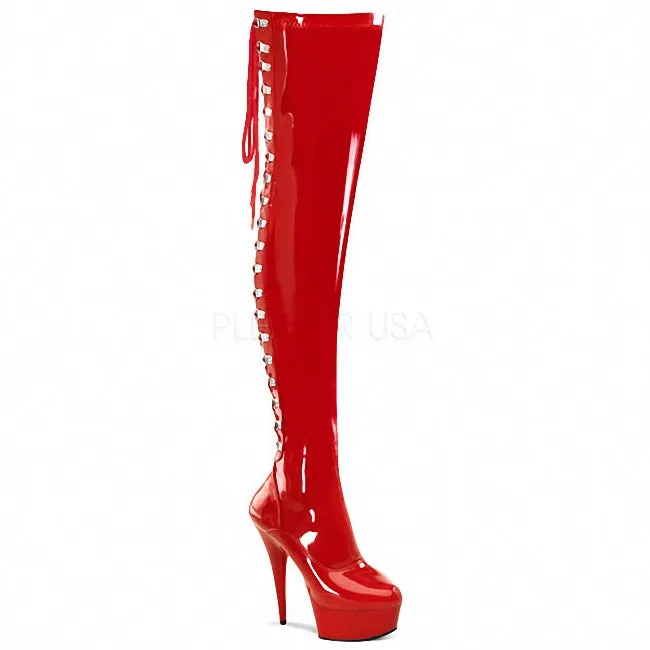 6 Inch Stripper Heels Red Hollow Lace Up High Models Over The Knee Boots 15CM Party Thick Sexy Pole Dancing Shoes Big Size Women