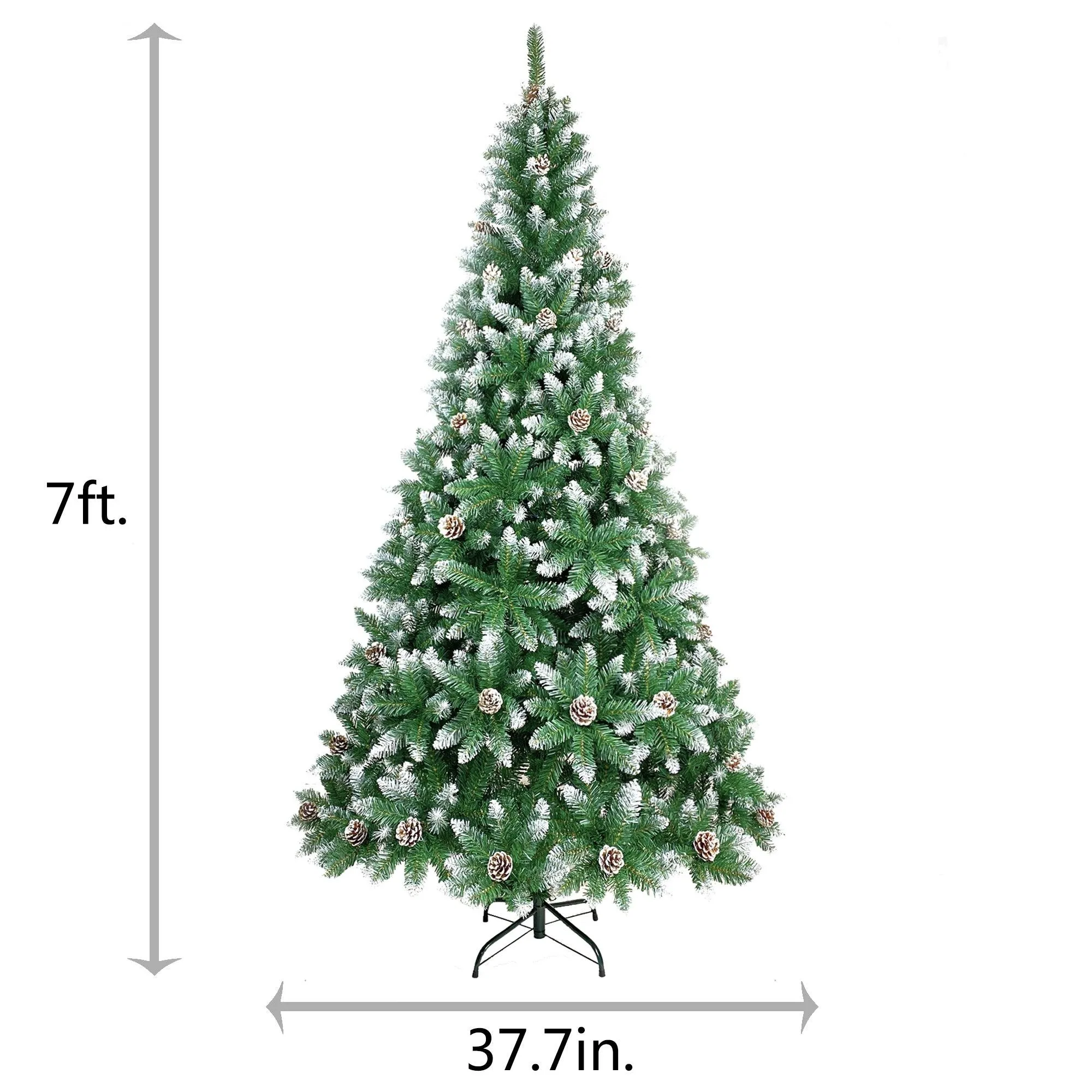 7FT Pointed PVC Christmas Tree with Pine Cones, Spraying White, 1200 Branches Tips