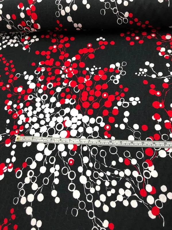 Abstract Cherry Clusters Jacquard Cotton Pique - Black / White / Red