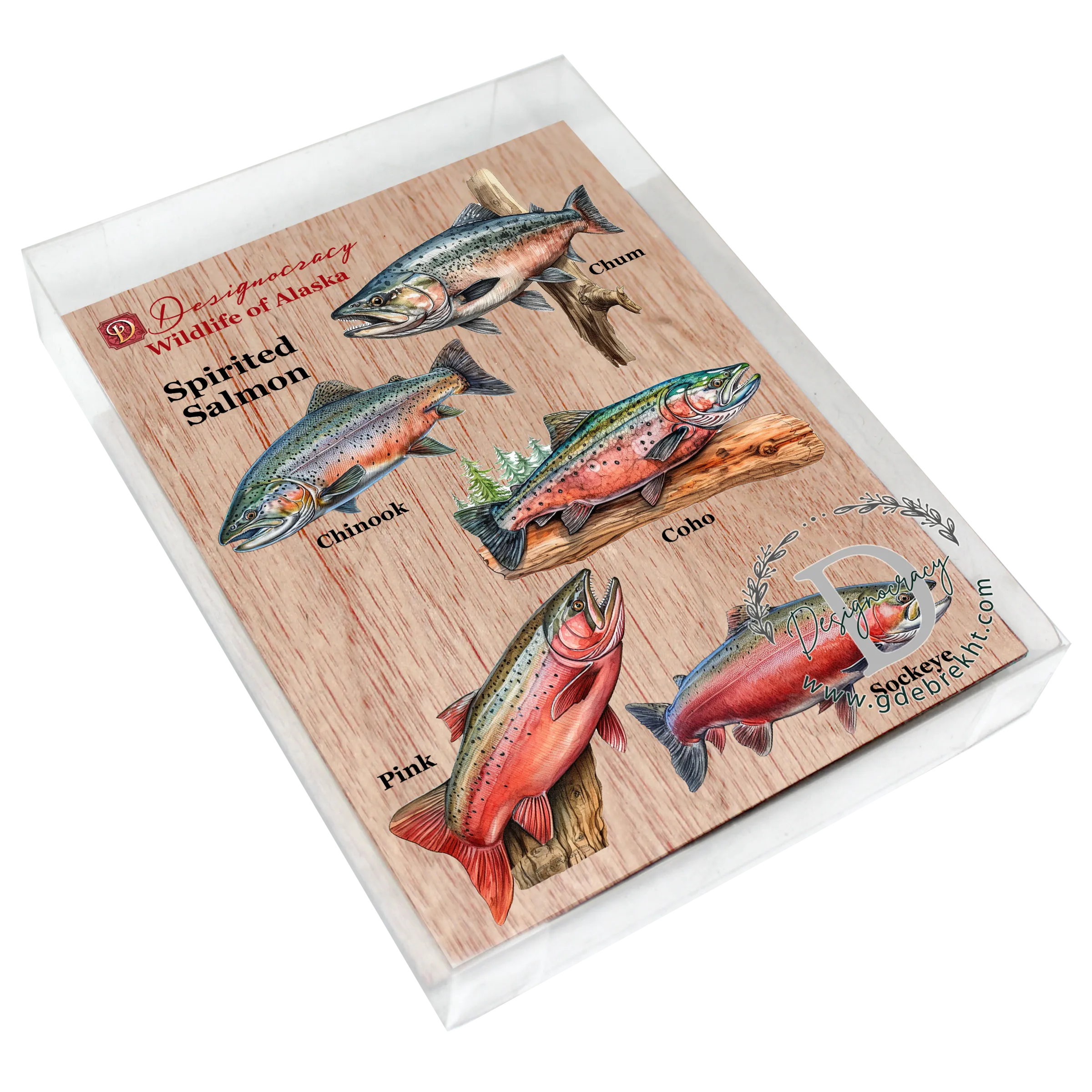 Alaskan Salmon Wooden Ornaments Set of 5 by G. Debrekht - Wildlife Holiday Décor - 8091322S5