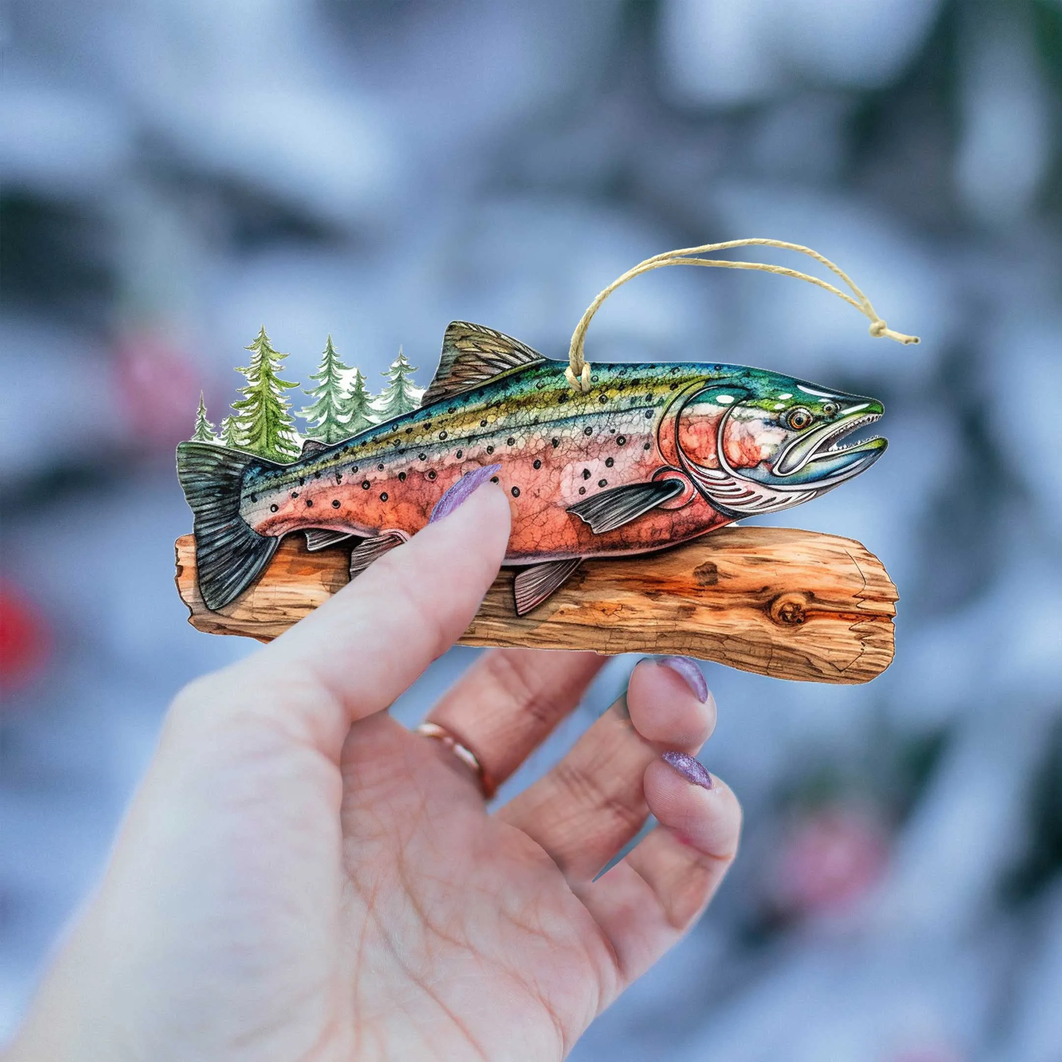 Alaskan Salmon Wooden Ornaments Set of 5 by G. Debrekht - Wildlife Holiday Décor - 8091322S5