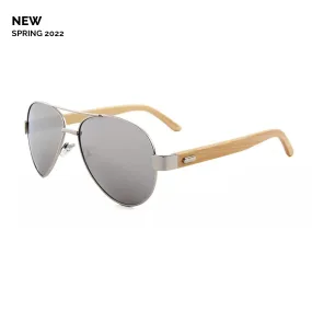 Bamboo Wood Silver Framed Classic Aviators by WUDN