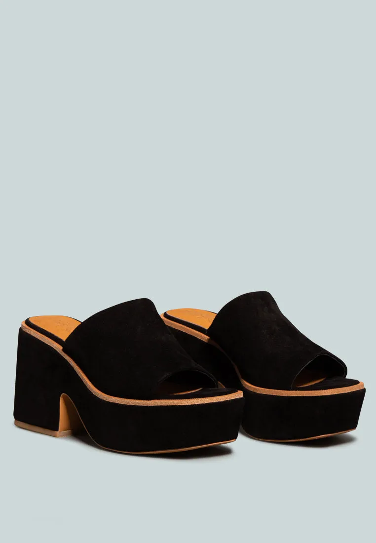 BARDOT Black Fine Suede Handcrafted Platform Slides