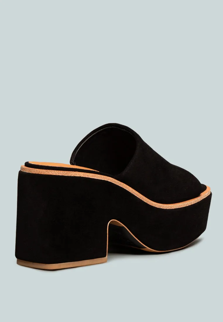 BARDOT Black Fine Suede Handcrafted Platform Slides