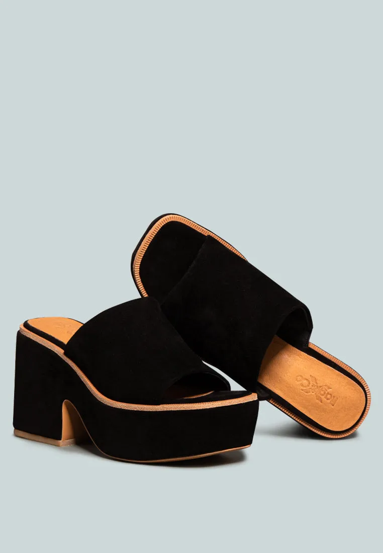 BARDOT Black Fine Suede Handcrafted Platform Slides