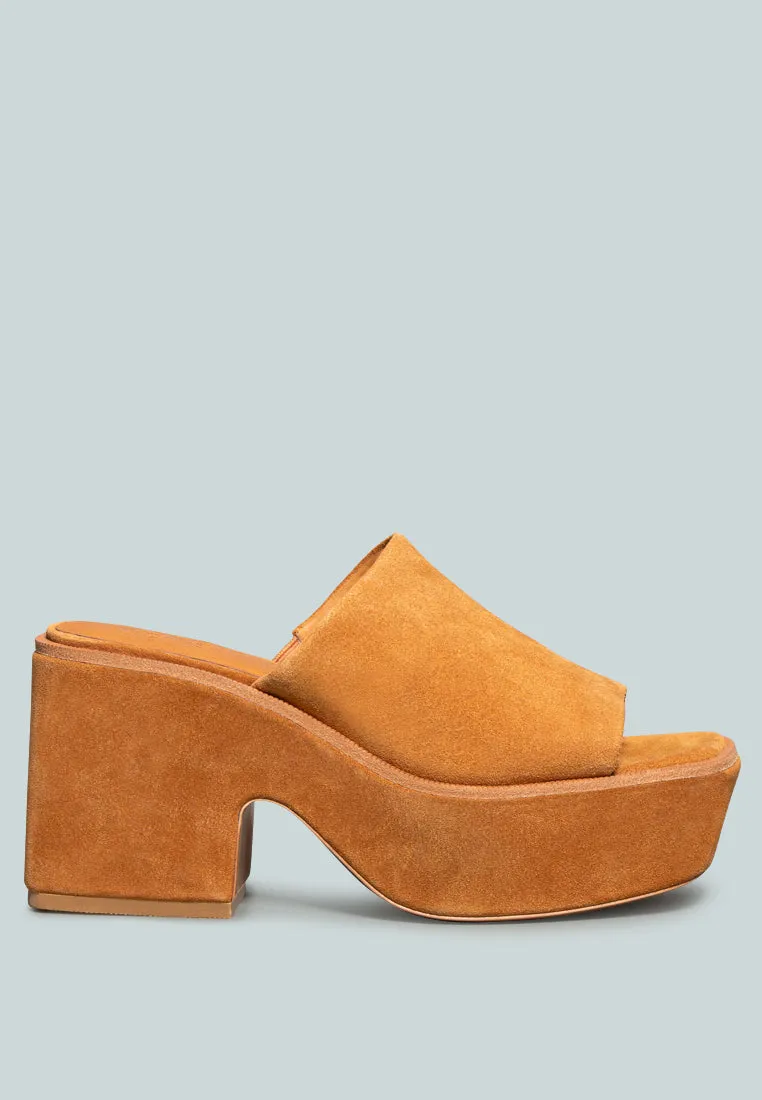 BARDOT Tan Fine Suede Handcrafted Platform Slides