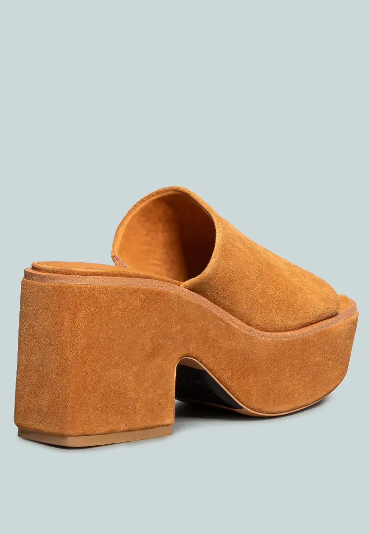 BARDOT Tan Fine Suede Handcrafted Platform Slides