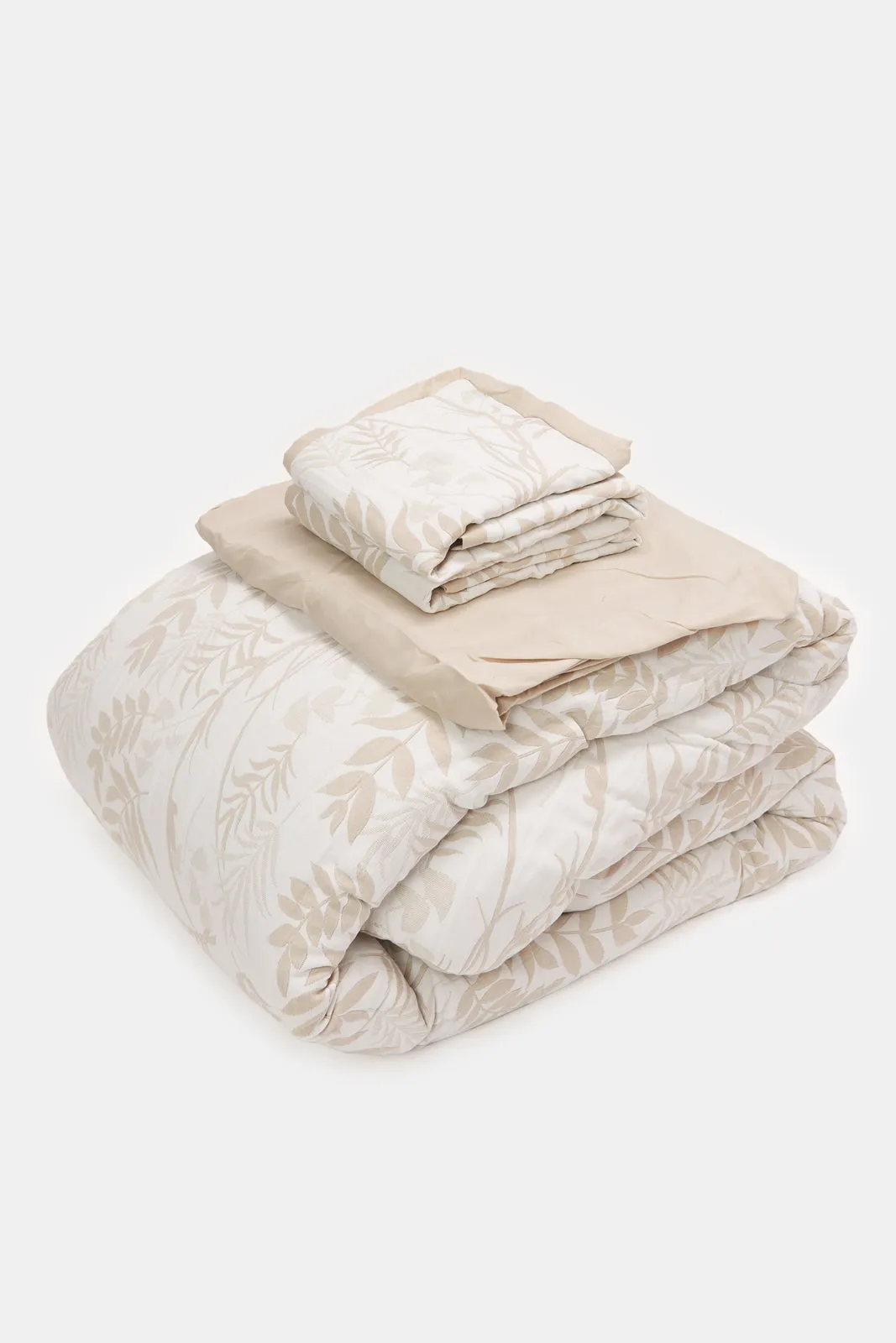 Beige 7-Piece Jacquard Comforter Set (King Size)