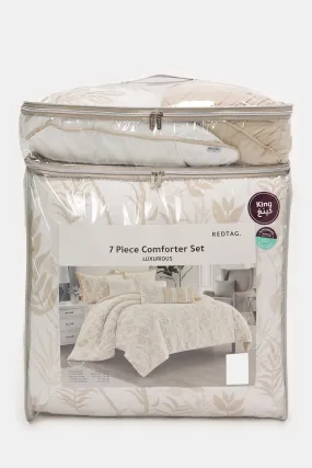 Beige 7-Piece Jacquard Comforter Set (King Size)