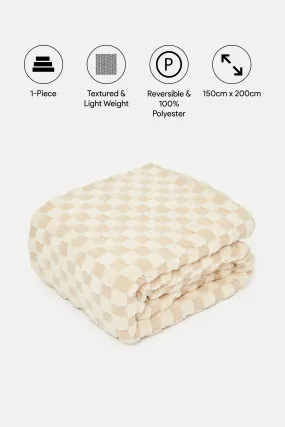 Beige And Ivory Checkered Reversible Blanket (Single Size)