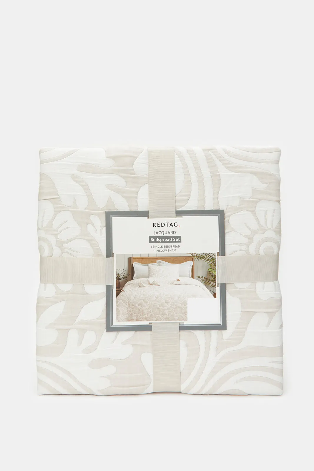 Beige Floral Jacquard Bedspread 2 Piece (Single Size)