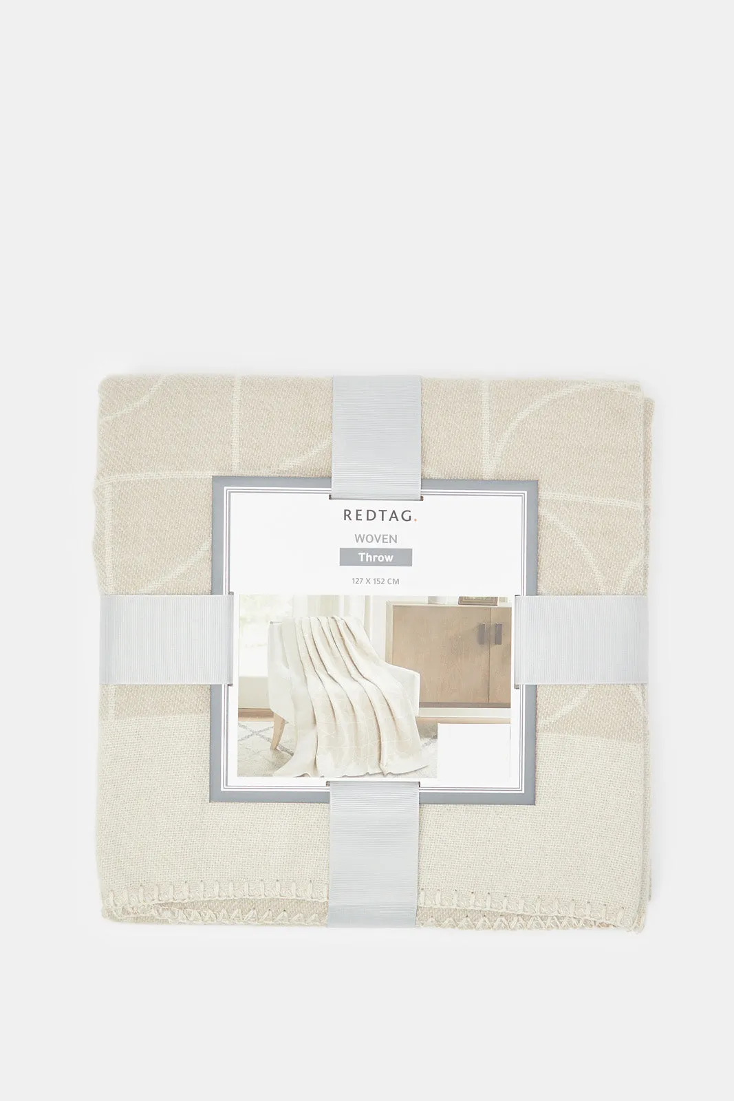 Beige Geometric Jacquard Throw