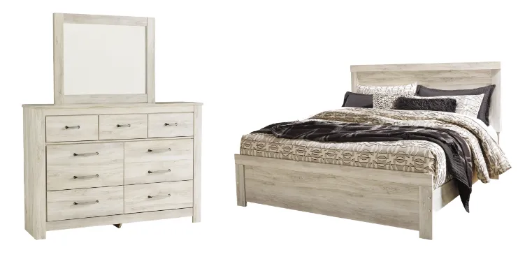 Bellaby King Panel Bed with Mirrored Dresser