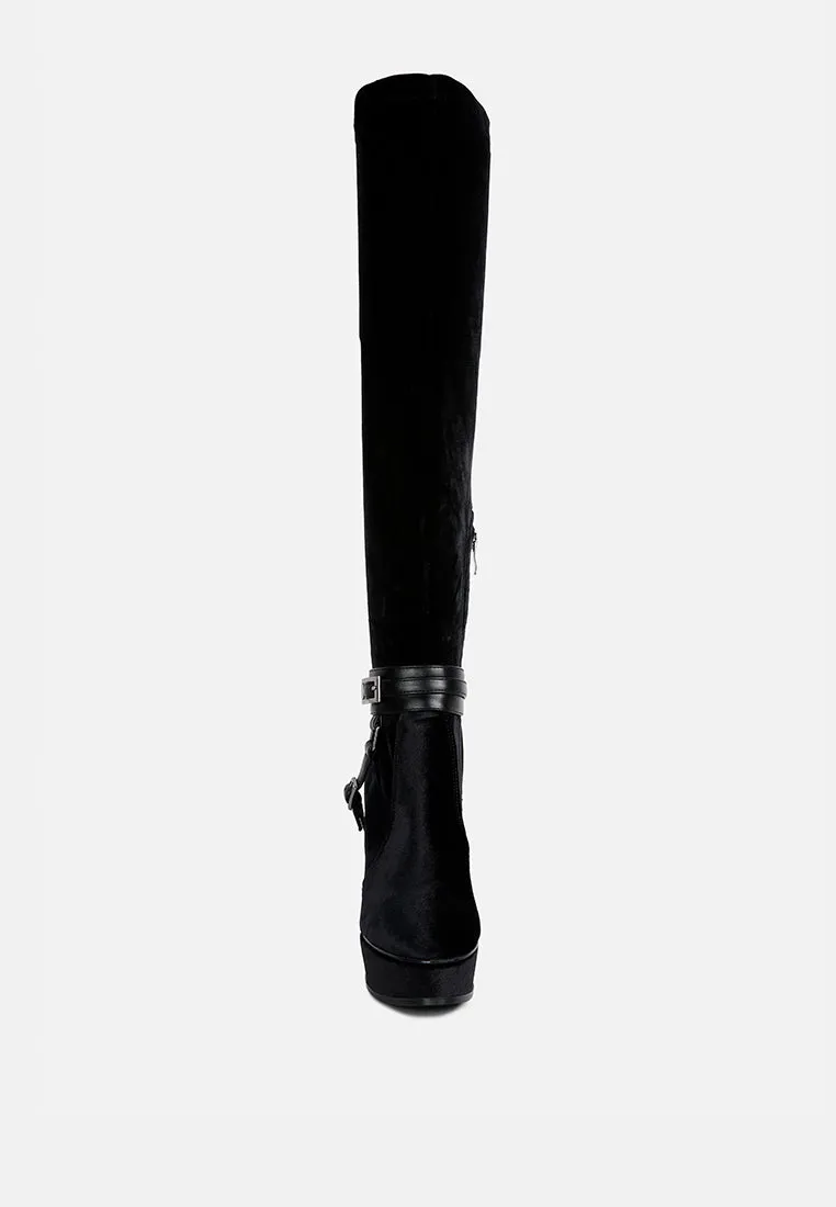 BISON Black High Platform Heeled Long Boots