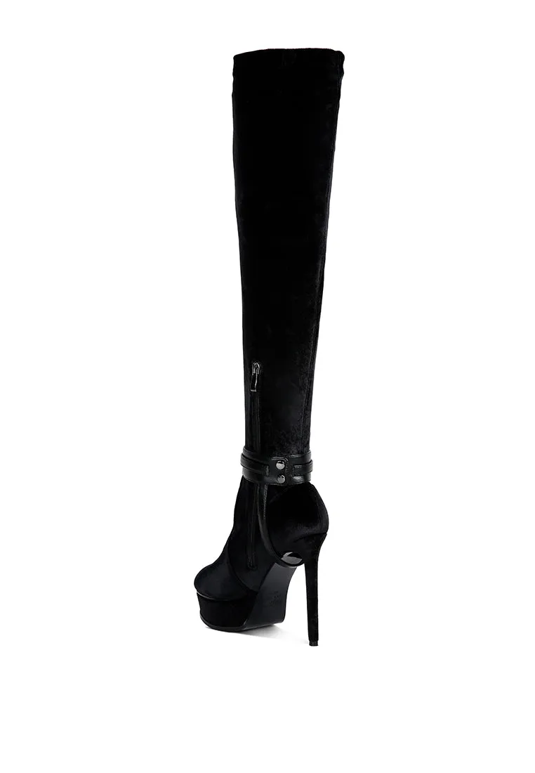 Bison High Heeled Long Velvet Boots By Ruw