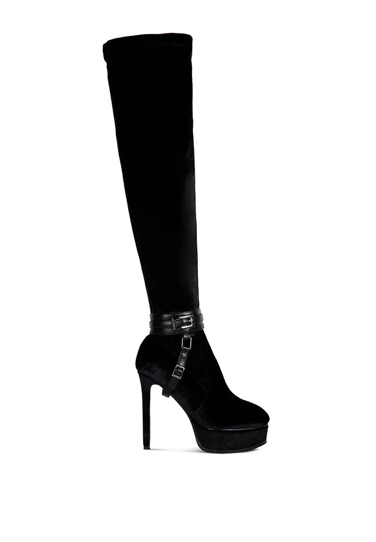 Bison High Heeled Long Velvet Boots By Ruw