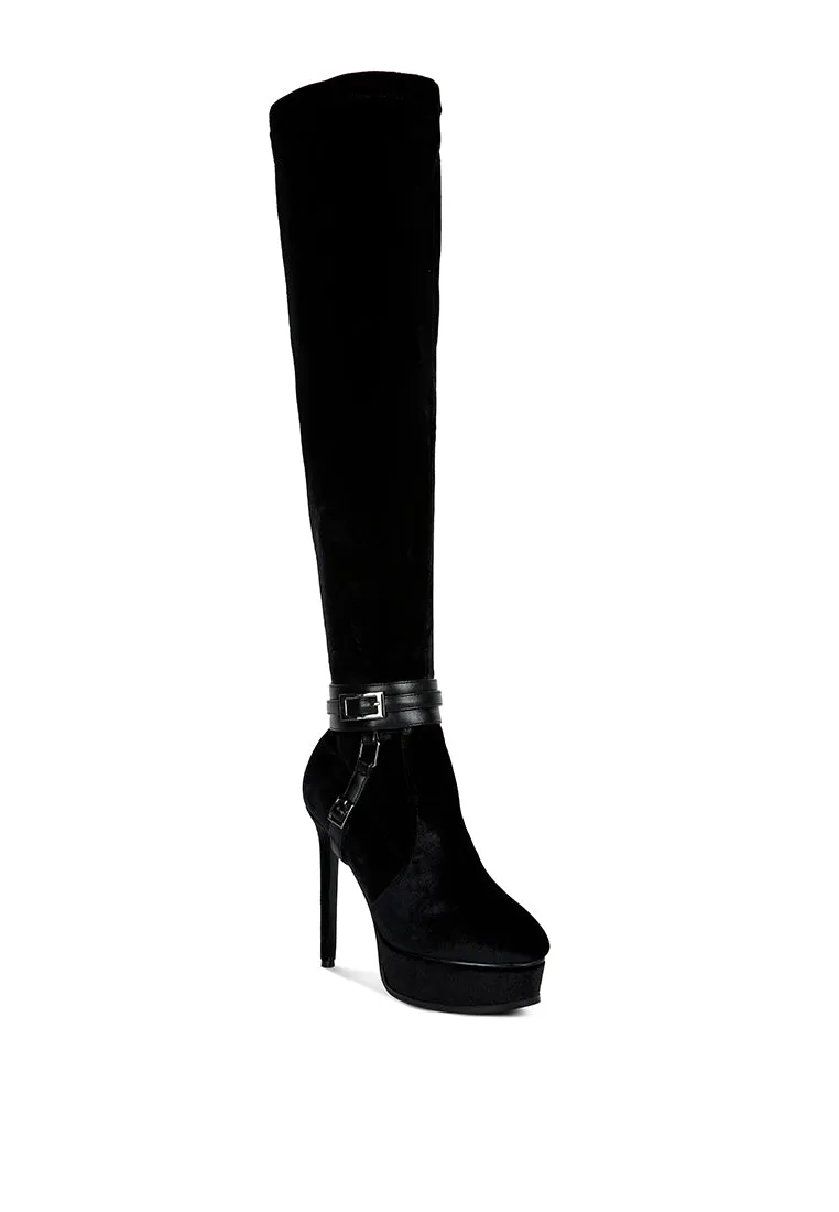 Bison High Heeled Long Velvet Boots By Ruw