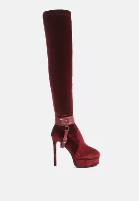 Bison High Heeled Long Velvet Boots By Ruw