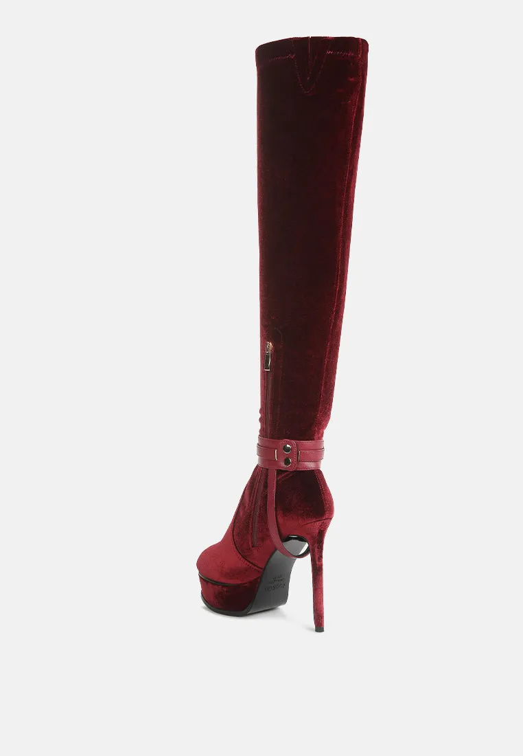 Bison High Heeled Long Velvet Boots By Ruw