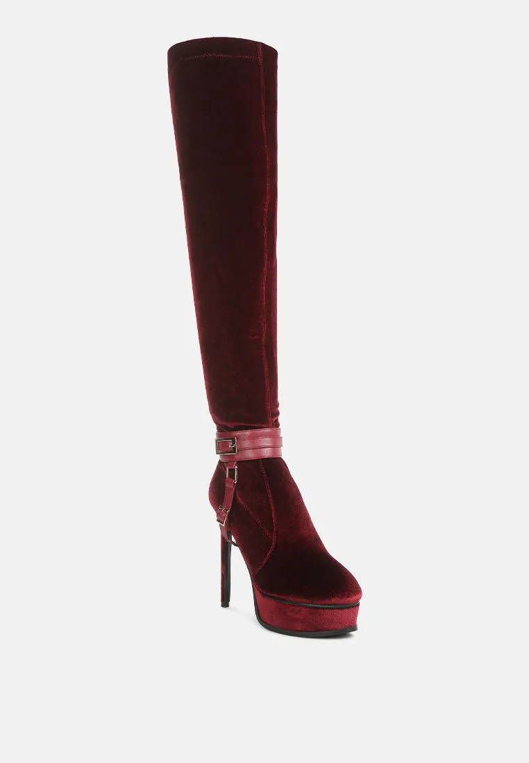 Bison High Heeled Long Velvet Boots By Ruw