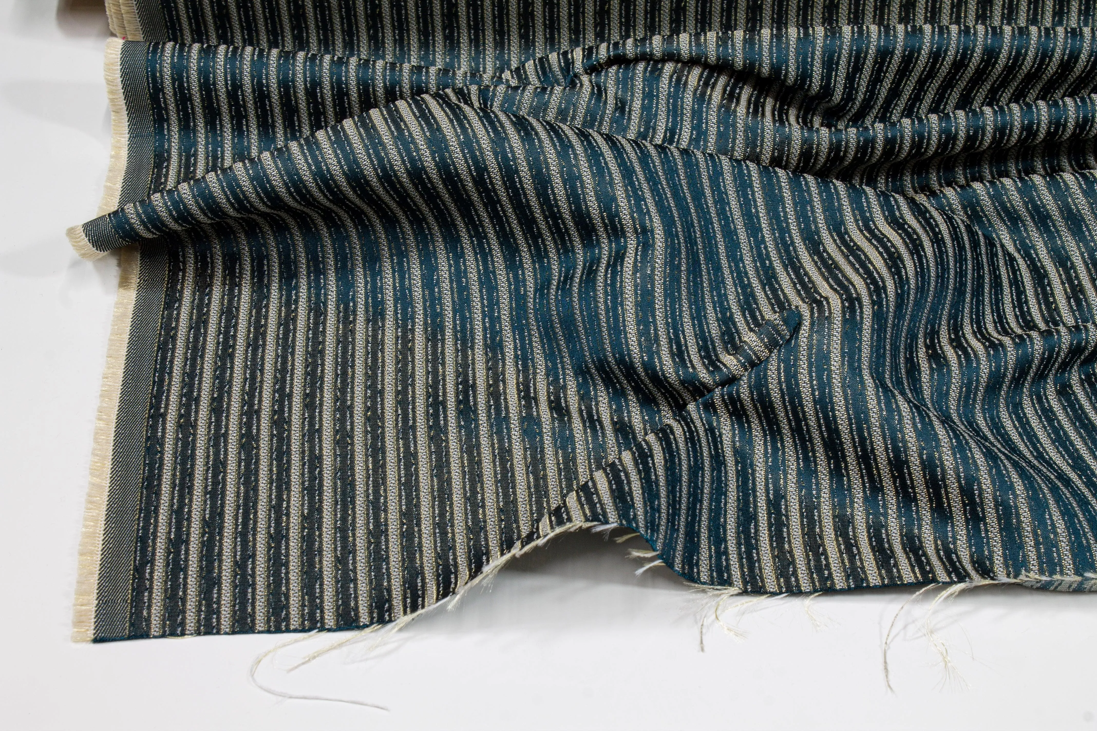 Blue Striped Metallic Brocade