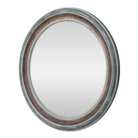 Boho Wood Round Mirror, Weathered Green and Red - NH003413