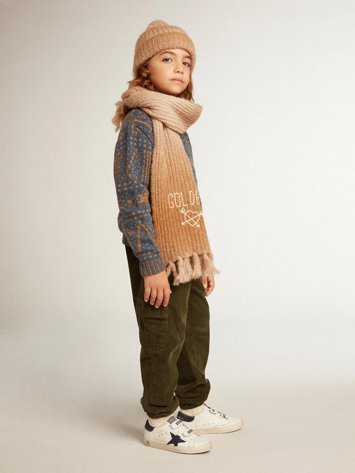 Boys’ round-neck sweater with blue Fair Isle motif