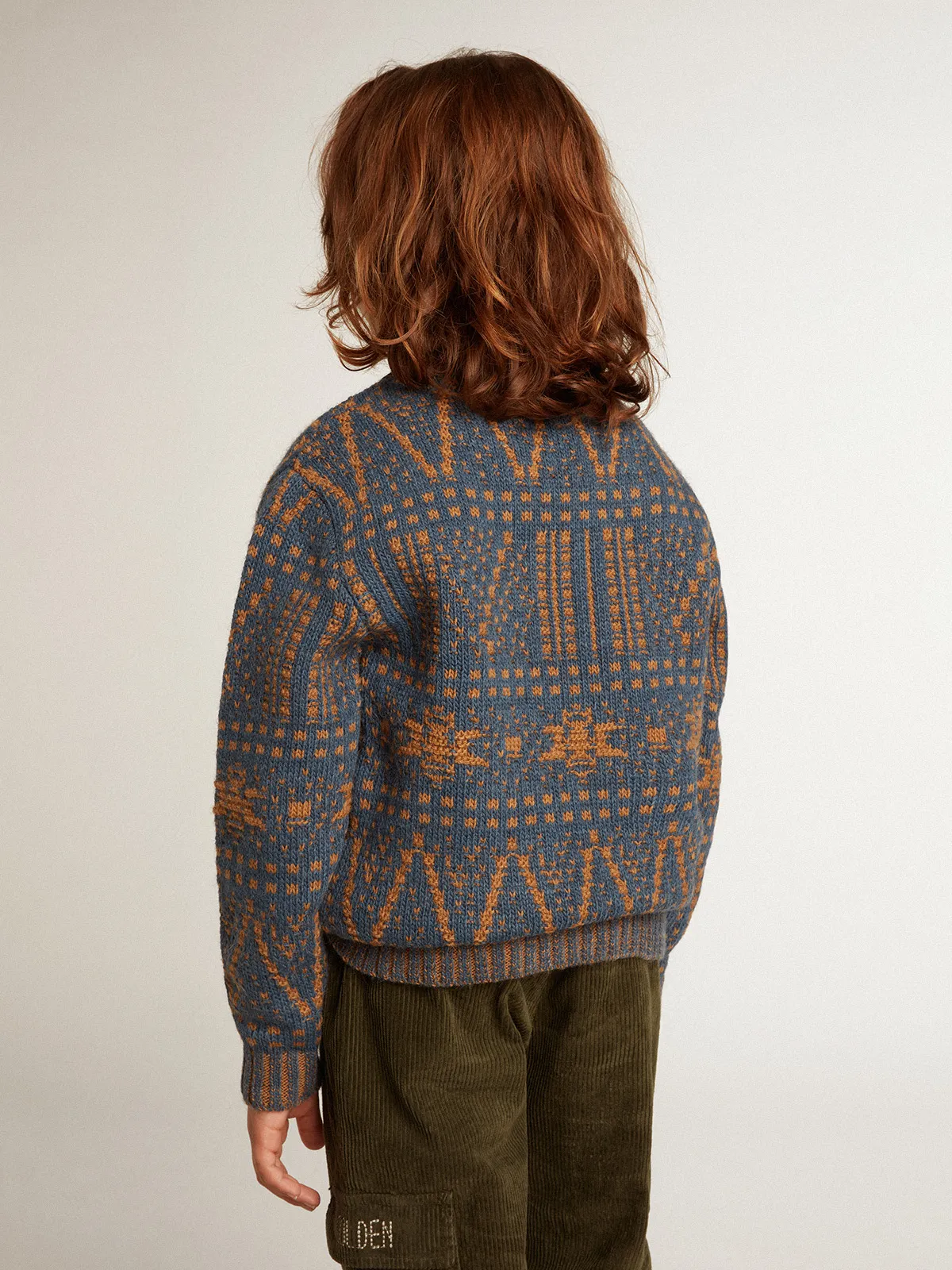 Boys’ round-neck sweater with blue Fair Isle motif