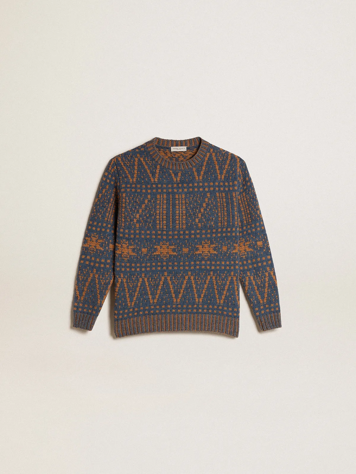 Boys’ round-neck sweater with blue Fair Isle motif