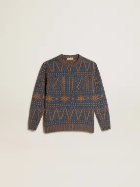 Boys’ round-neck sweater with blue Fair Isle motif