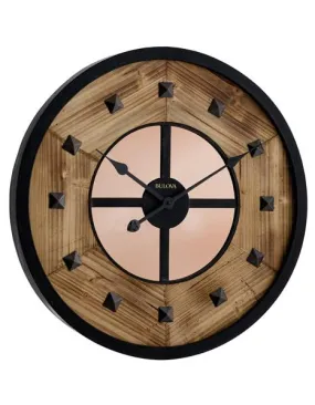 Bulova Murray Hill Rustic Wall Clock - Hardwood Insert with Bronzed Metal Case