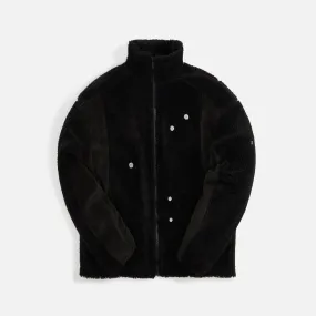 C2H4 Arc Panelled Asteroid Padded Fleece Coat - Fuzzy Black