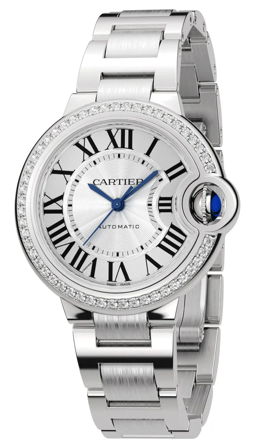 Cartier Ballon Bleu Automatic Stainless Steel Silver-Tone Dial Diamonds Womens Watch W4BB0023