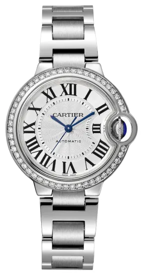 Cartier Ballon Bleu Automatic Stainless Steel Silver-Tone Dial Diamonds Womens Watch W4BB0023