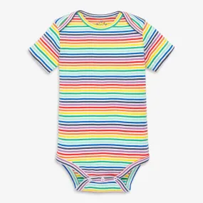 Clearance organic short sleeve babysuit in rainbow mini stripe