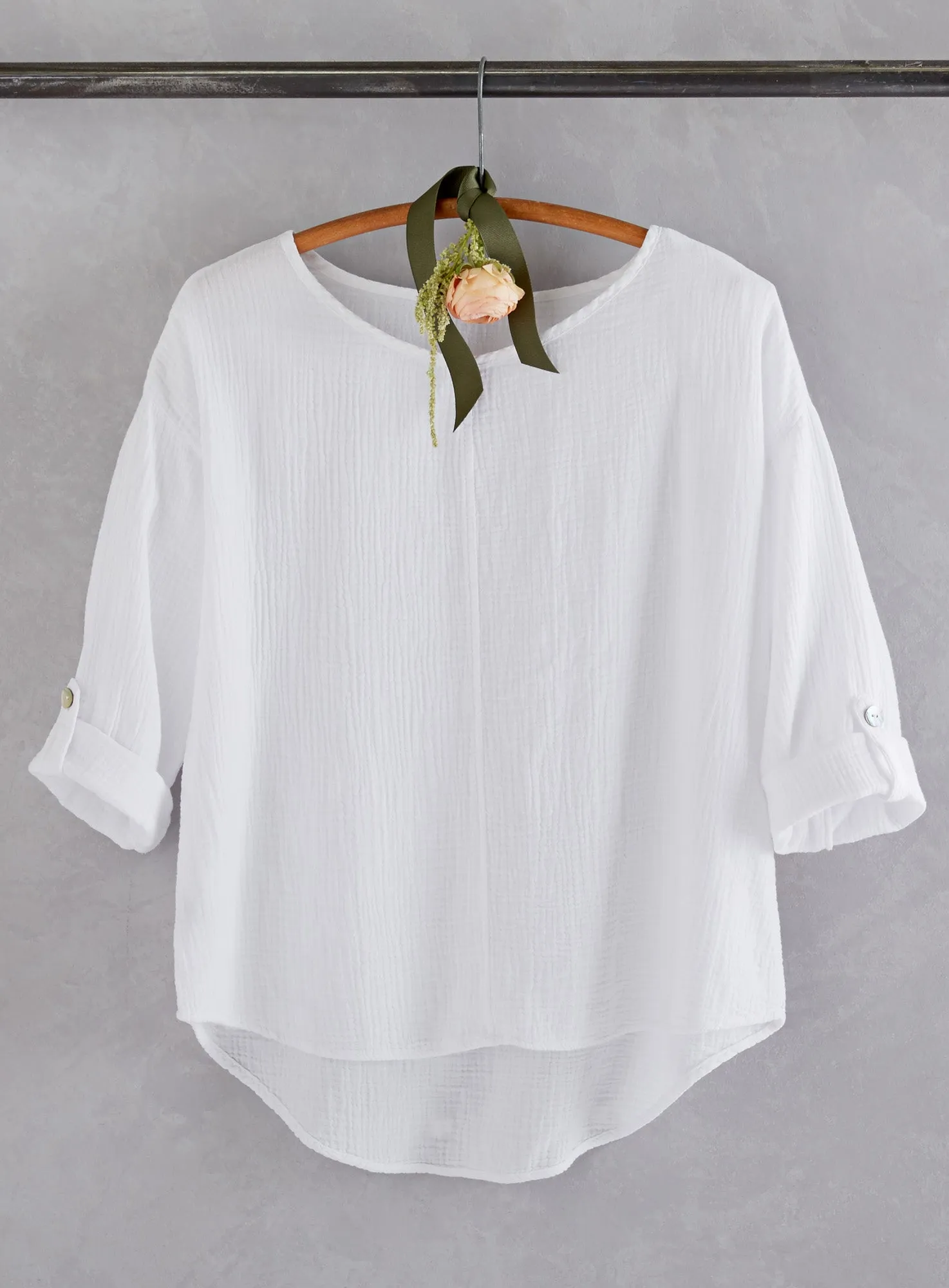 Cotton Ripple Tab-sleeve Top