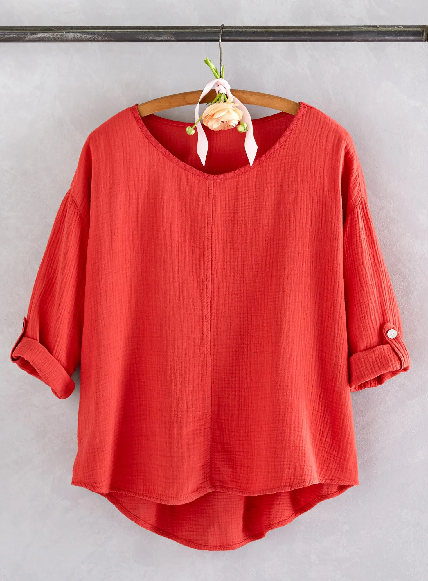 Cotton Ripple Tab-sleeve Top