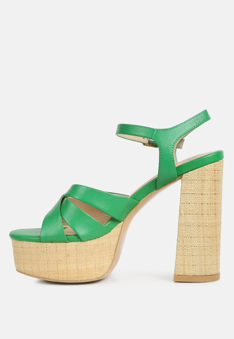 De-Vil Crisscross Straps Block Heel Sandals In Green