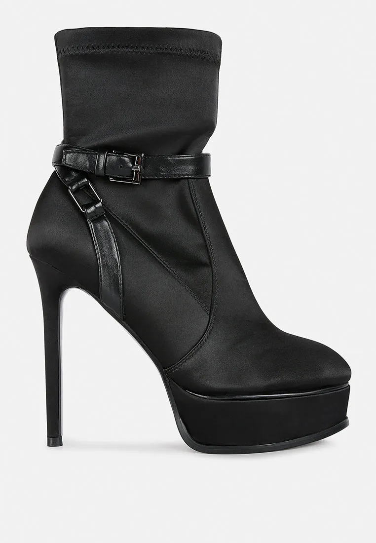 DOESBURG Black Satin Stiletto Ankle Boot