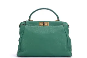 FENDI PEEKABOO ISEEU (8BN226-CXA-119-2516) MEDIUM GREEN ROMAN LEATHER, GOLD HARDWARE, WITH DUST COVER