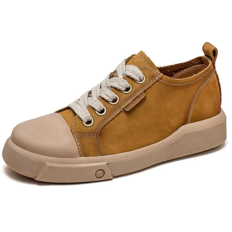 Flat Low Top Leather Sneakers Soft Leather Lace up in Yellow/Grey/Green