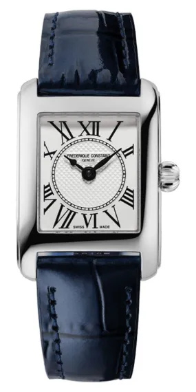 Frederique Constant Classics Carree Stainless Steel Rectangle Case Blue Leather Strap Silver Dial Quartz Womens Watch FC-200MC16