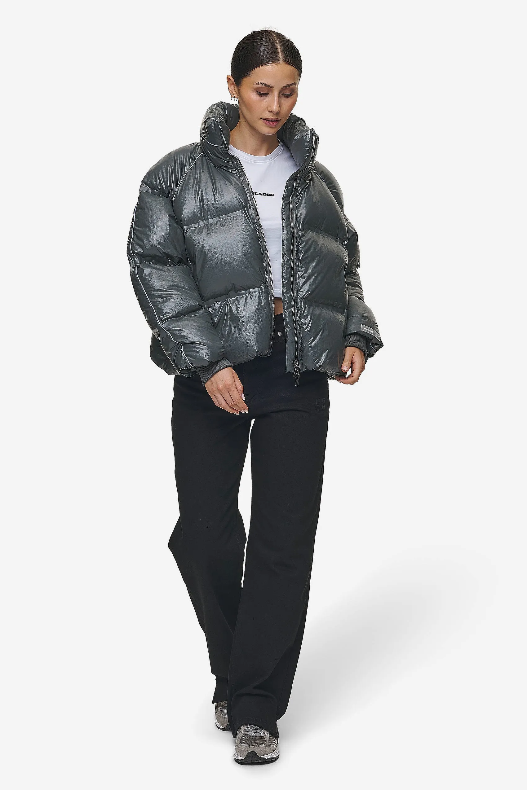 Henra Crushed Glossy Oversized Raglan Puffer Jacket Anthracite