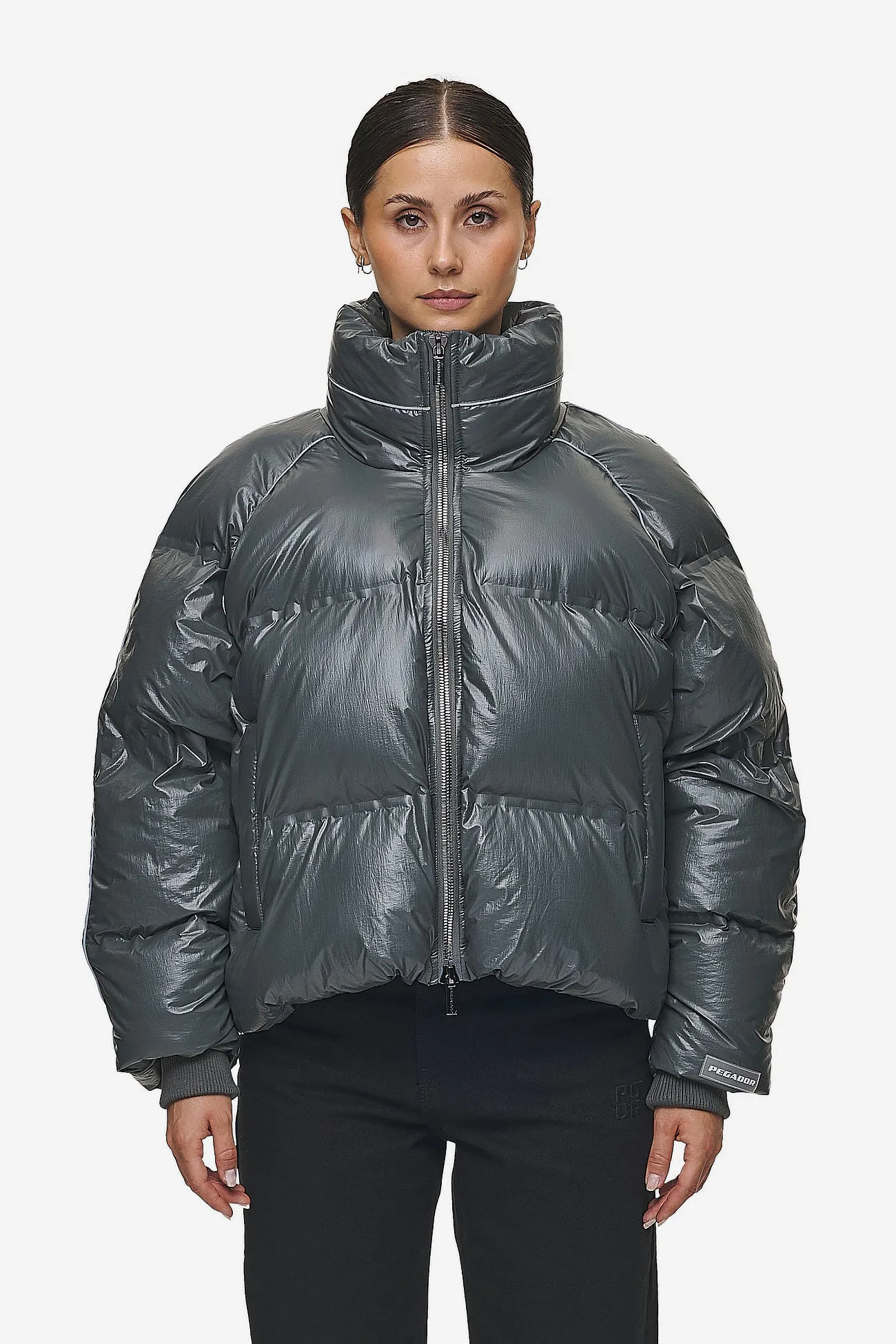 Henra Crushed Glossy Oversized Raglan Puffer Jacket Anthracite