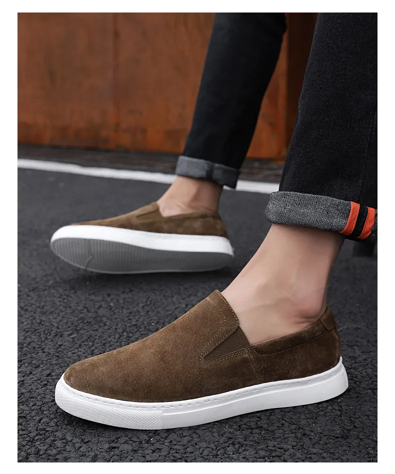 Hot Sale Casual Sneakers Man Khaki Black Youth Fashion Shoes Natural Leather Walking Shoes Mens Hard-Wearing Slip On Shoes