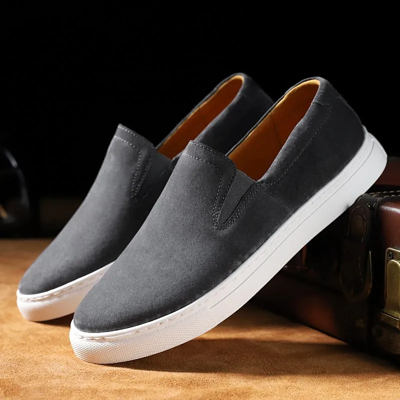 Hot Sale Casual Sneakers Man Khaki Black Youth Fashion Shoes Natural Leather Walking Shoes Mens Hard-Wearing Slip On Shoes